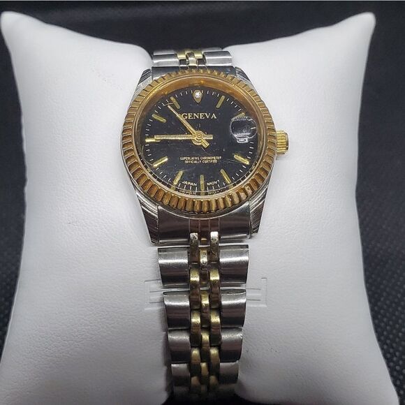 Geneva Superlative Chronometer Silver & Gold Watch - Picture 1 of 4